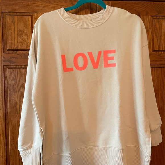 Aerie Tan and Pink “LOVE” Oversized Crewneck Sweatshirt - Picture 2 of 6